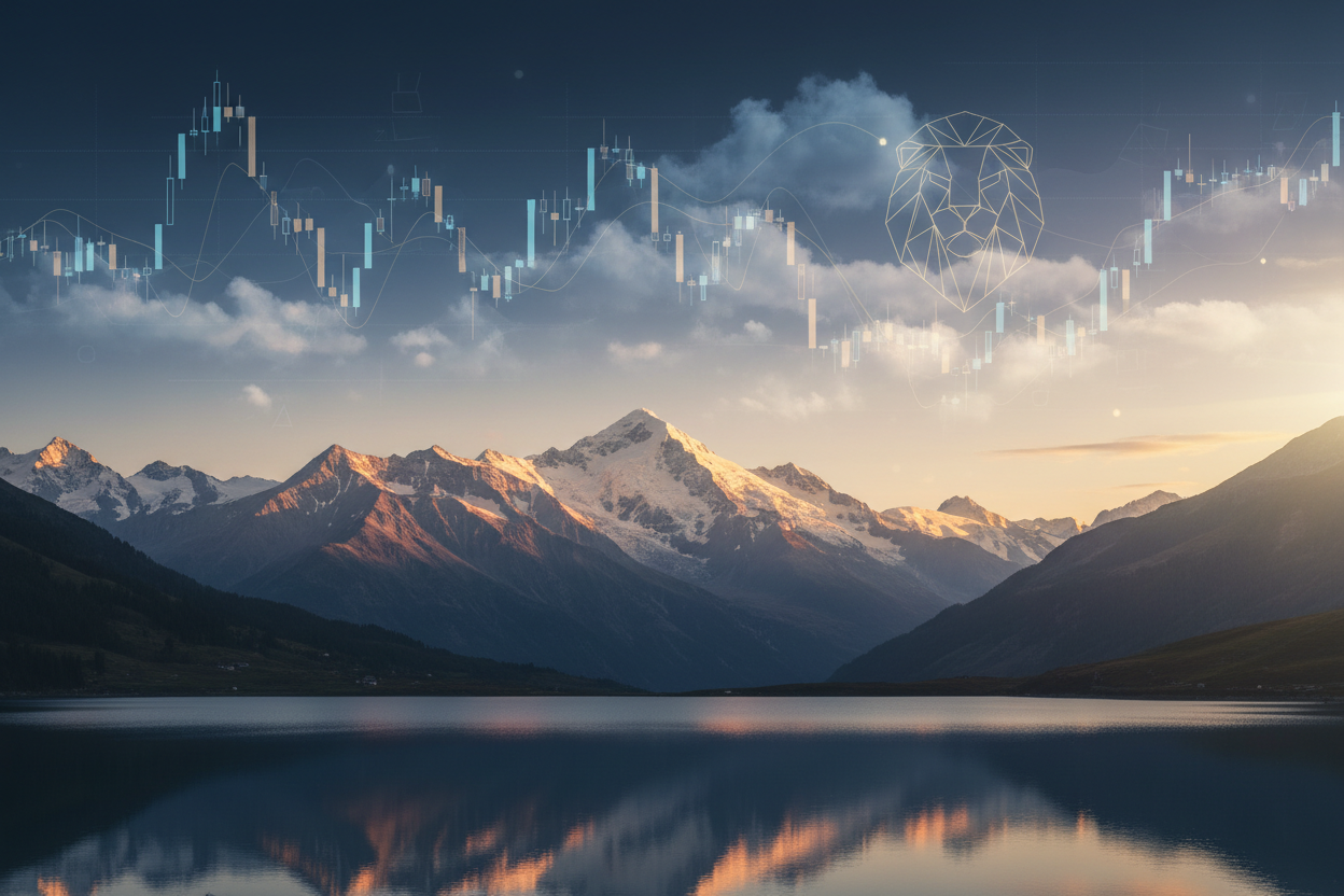 HelvetiaCoin Hero Banner - Szwajcarskie Alpy z wykresami